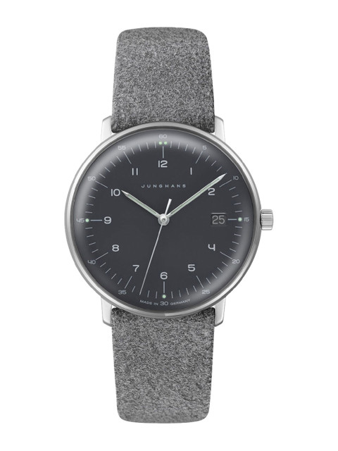 

JUNGHANS Women Black Embellished Dial & Grey Leather Straps Analogue Watch 047454204