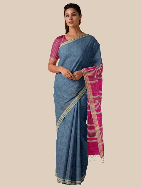 

Taneira Grey & Pink Tussar Silk Bhagalpuri Saree