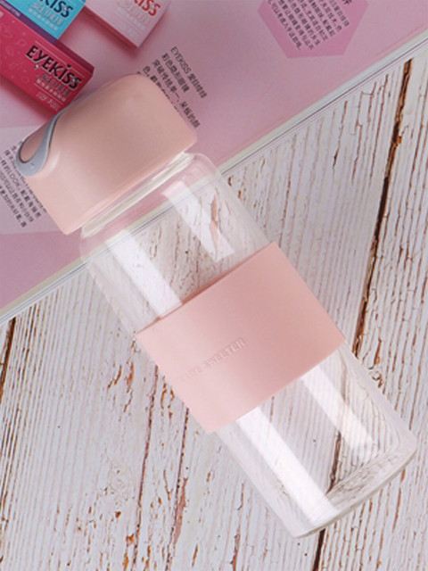 

YOYOSO Set of 2 Transperant & Pink Glass Bottle with Silicon Cover - 420 ml, Transparent