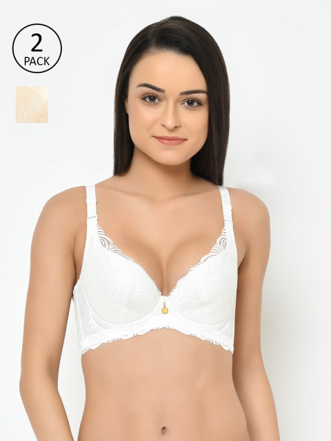 

Cosmo Lady Pack of 2 White & Cream-Coloured Floral Plunge Bra