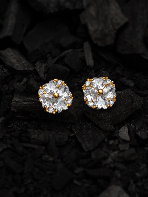 

aadita Gold-Plated & Silver-Toned Handcrafted American Diamond Studded Studs Earrings