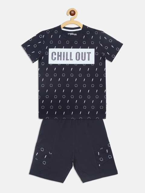 Lil Tomatoes Boys Navy Blue & White Printed Night suit