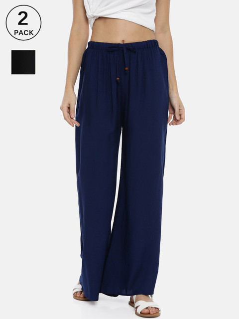 

GOLDSTROMS Women Navy Blue & Black Set of 2 Palazzos