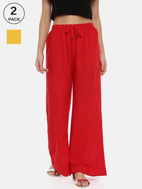 

GOLDSTROMS Women Pack of 2 Red & Yellow Knitted Palazzos