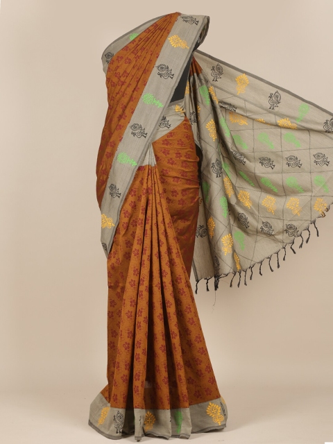 

Pothys Brown & Grey Floral Saree