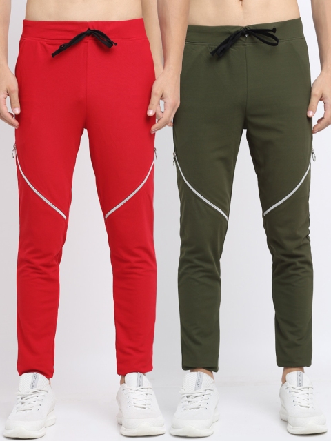 

NEUDIS Men Pack Of 2 Solid Slim-Fit Track Pants, Olive