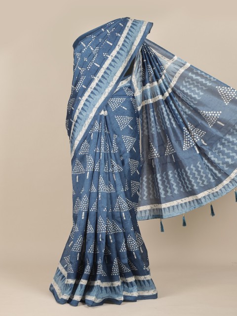 

Pothys Blue Ethnic Motifs Cotton Blend Saree