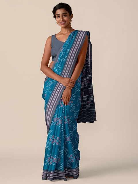 

Taneira Teal & Pink Ethnic Motifs Pure Cotton Sambalpuri Saree