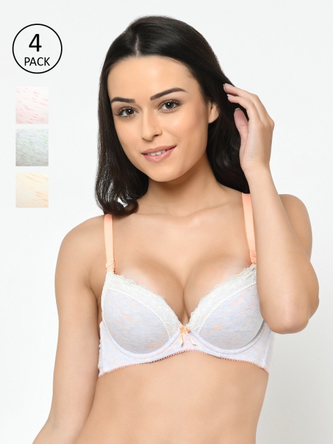 

Cosmo Lady Pack Of 4 Abstract Push-Up Bras Half Coverage Underwired Heavily Padded, Pink