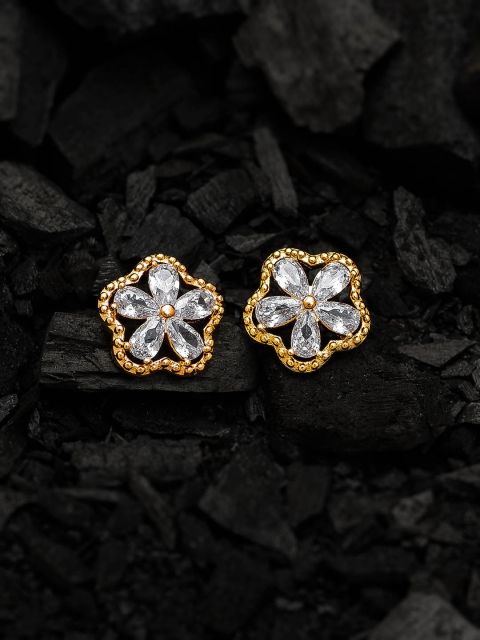 

aadita Gold-Plated & Silver-Toned Handcrafted Floral Shape Studs Earrings