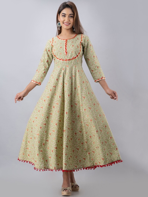 

GLAM ROOTS Women Green & Red Ethnic Motifs Printed Gotta Patti Anarkali Kurta