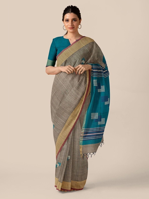 

Taneira Beige & Blue Woven Design Pure Silk Bhagalpuri Saree