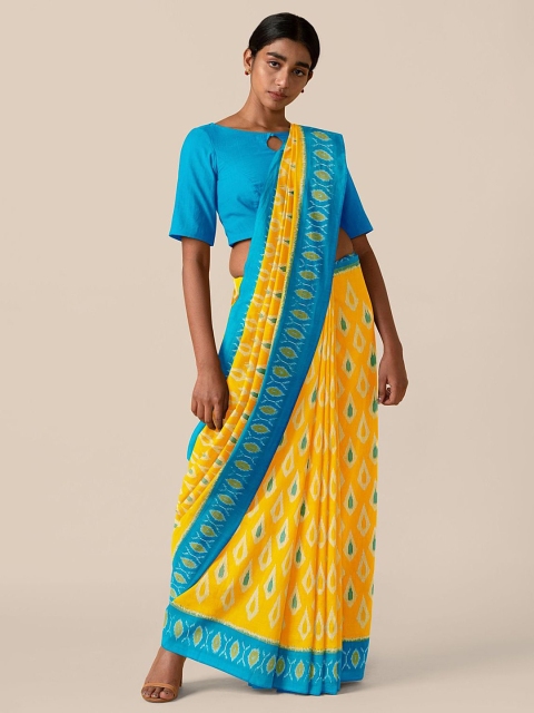 

Taneira Yellow & Blue Pure Cotton Pochampally Saree