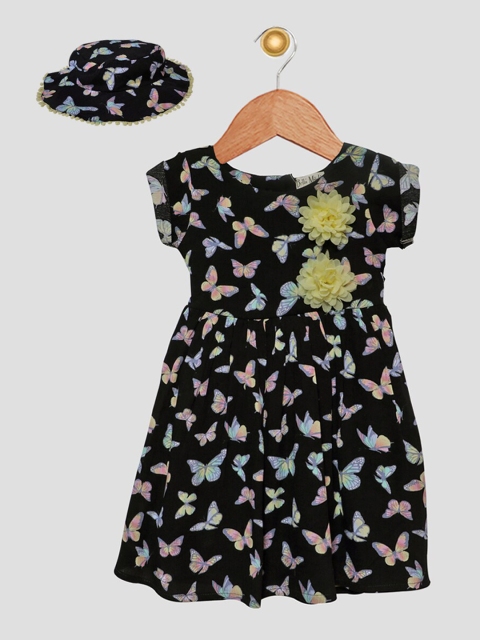

Bella Moda Girls Black & Yellow Printed Fit & Flair Dress With Hat