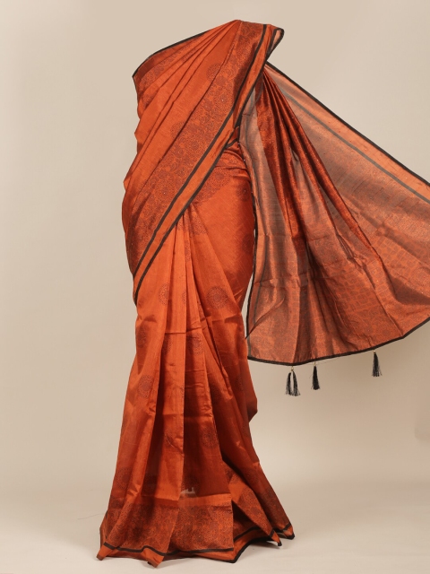 

Pothys Rust & Black Floral Cotton Blend Saree