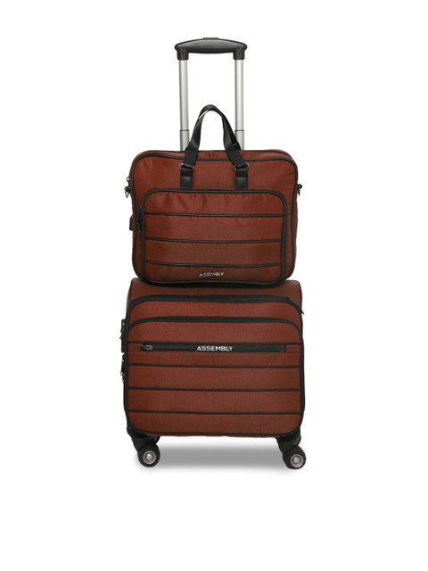 

THE ASSEMBLY Rust Brown Solid Soft-Sided Cabin Trolley With Laptop Messenger Bag