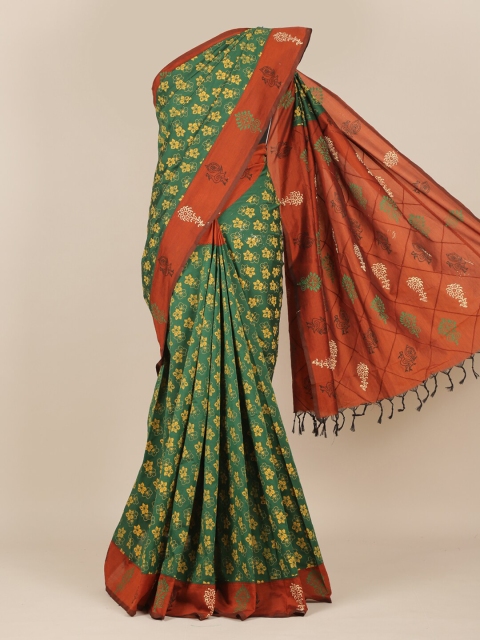 

Pothys Green & Brown Floral Saree