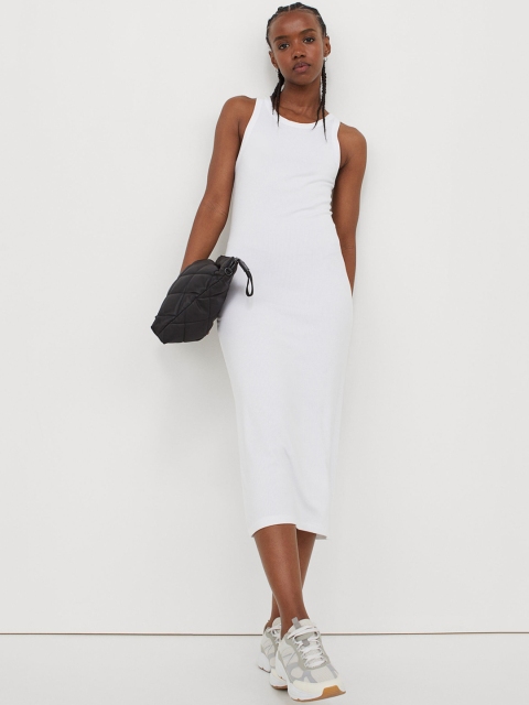 

H&M White Ribbed Jersey Dress