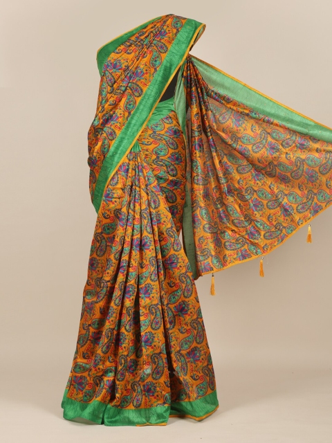 

Pothys Mustard Yellow & Green Printed Saree