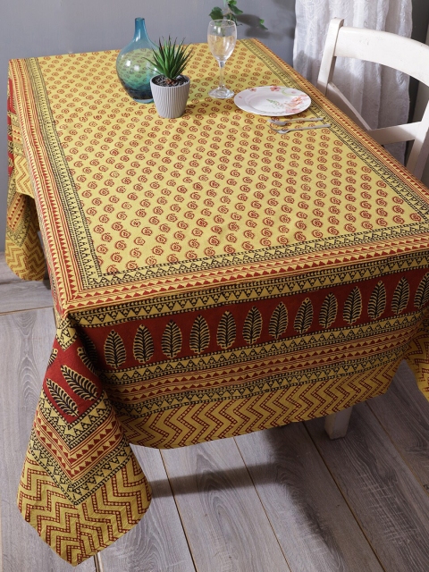 

RANGDESI Yellow & Red Handblock Bagh Printed 6-Seater Cotton Table Cover