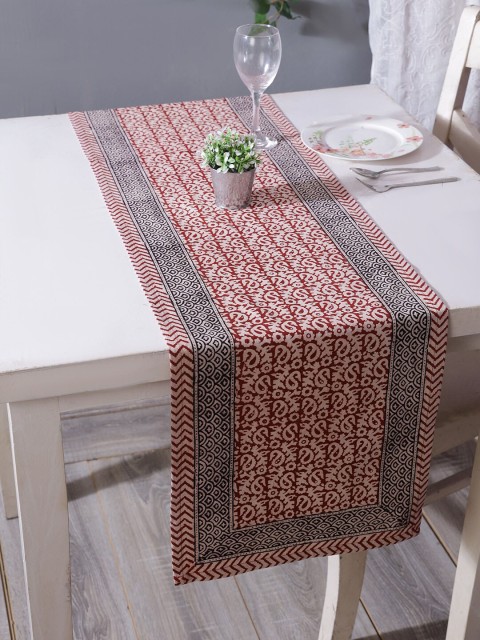 

RANGDESI Rec & Off-White Bagh Handblock Printed Cotton Table Runner