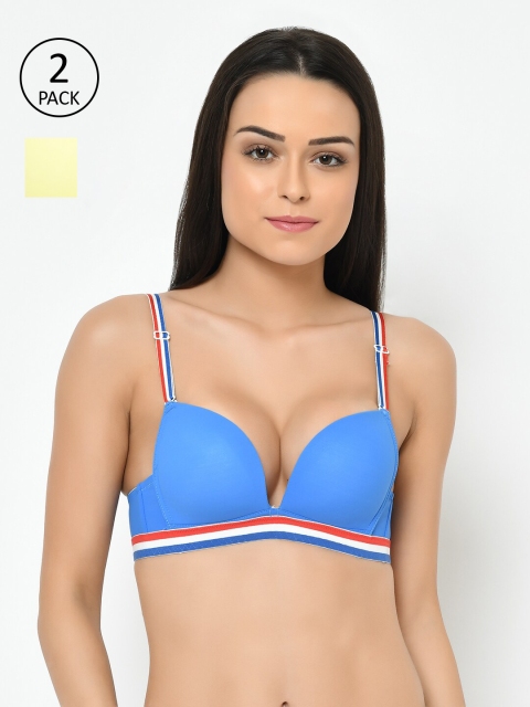 

Cosmo Lady Pack Of 2 Push-Up Bra Half Coverage Underwired Heavily Padded, Blue