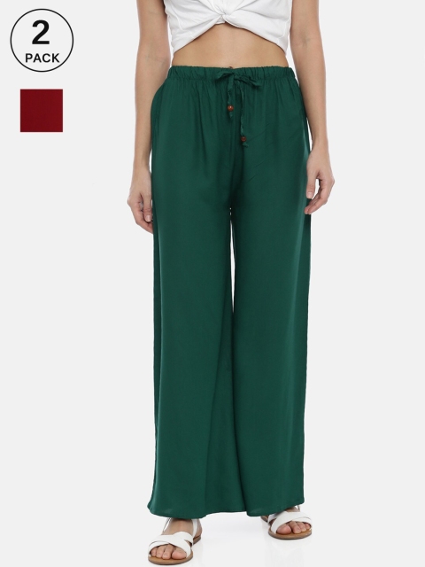 

GOLDSTROMS Women Green & Maroon Pack of 2 Knitted Palazzos