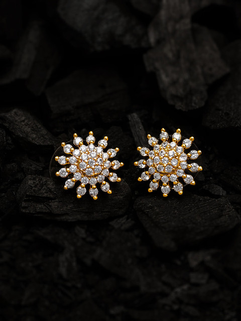 

aadita Gold Toned Contemporary American Diamond Studs Earrings