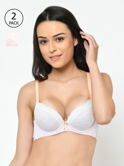 

Cosmo Lady Set of 2 Abstract Push-Up Half Coverage Underwired Heavily Padded Bra, White