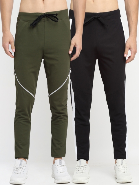 

NEUDIS Men Pack Of 2 Solid Structured Slim-Fit Track Pants, Black