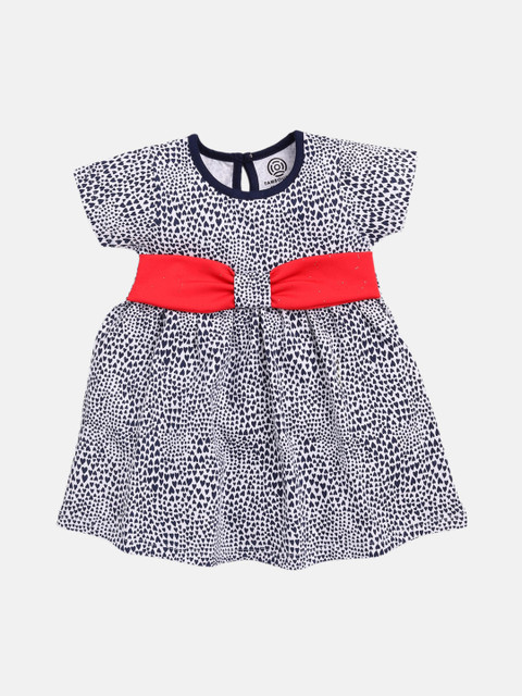 

TAMBOURINE Girls White & Navy Blue Printed A-Line Dress