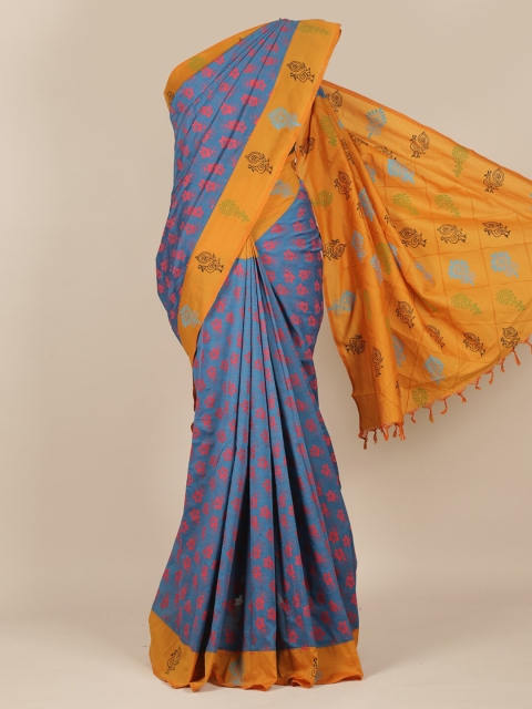 

Pothys Blue & Yellow Floral Printed Saree