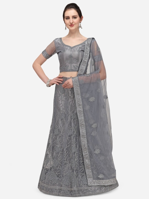 

Netram Women Grey Embroidered Semi-Stitched Party Lehenga & Blouse with Dupatta