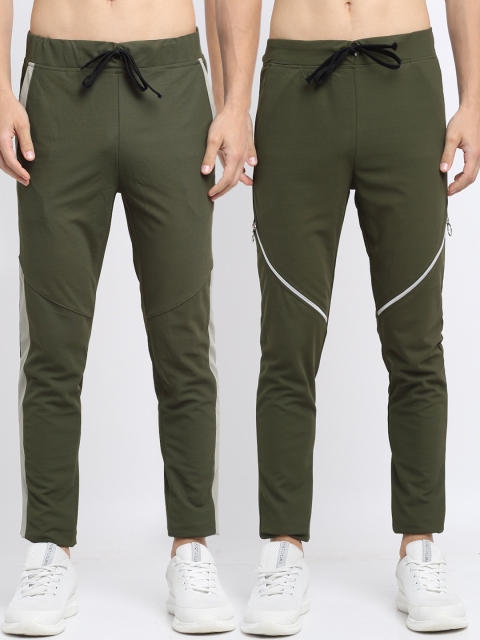 

NEUDIS Men Pack Of 2 Olive-Green Solid Structured Slim-Fit Track Pants