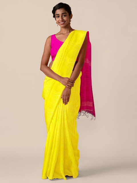 

Taneira Yellow & Pink Pure Silk Tussar Saree