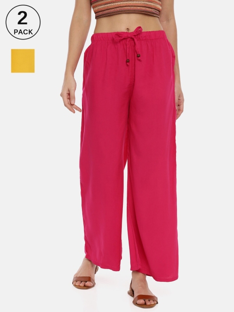 

GOLDSTROMS Women Pack of 2 Fuchsia Pink & Yellow Knitted Palazzos