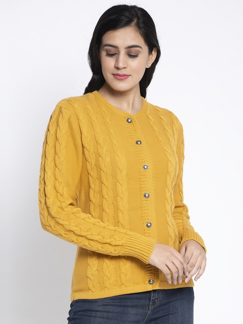 

Global Republic Women Mustard Yellow Cable Knit Cardigan