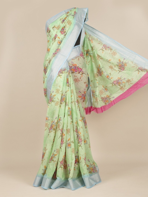 

Pothys Green & Pink Floral Zari Jute Silk Saree