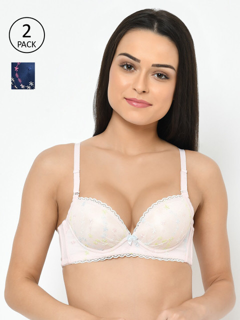 

Cosmo Lady Navy Blue & Pink Pack of 2 Push-Up Bra Half Coverage Underwired Heavily Padded