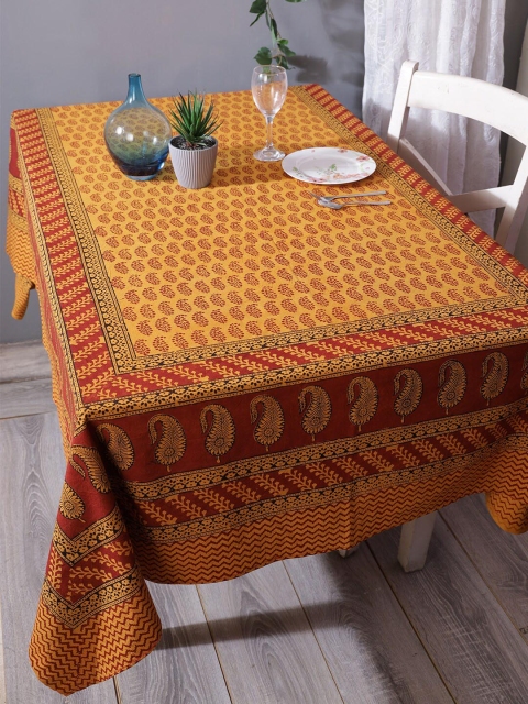 

RANGDESI Mustard Yellow & Red Bagh Hand-Block Printed Cotton 6-Seater Table Cover