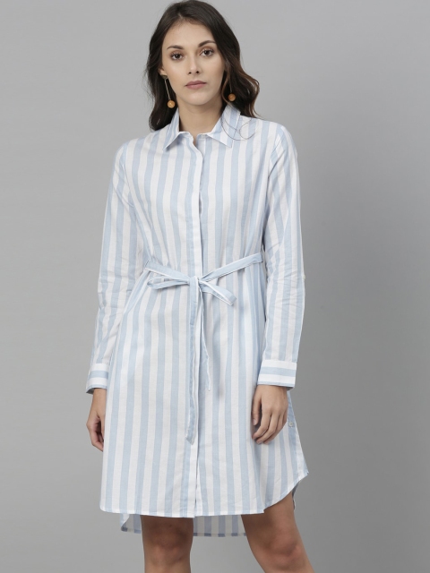 

RAREISM Blue & White Striped Shirt Dress