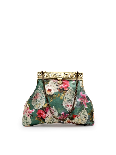 

PRACCESSORII Green & Pink Printed Potli Clutch