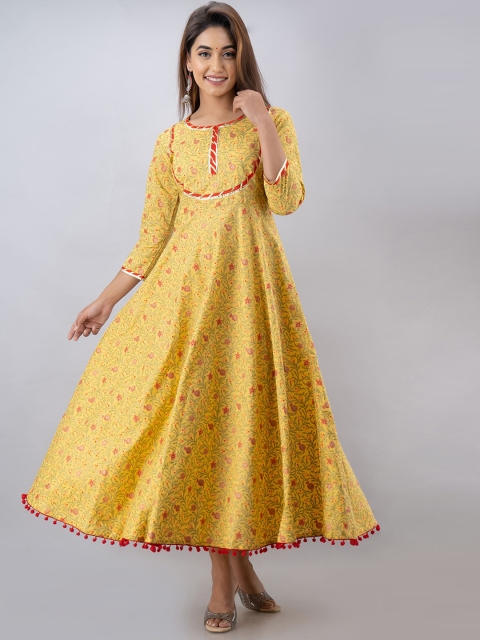 

GLAM ROOTS Yellow Floral Ethnic Maxi Dress