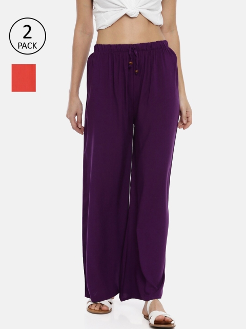 

GOLDSTROMS Women Purple & Peach-Coloured 2 Knitted Palazzos