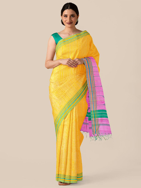 

Taneira Women Dark Yellow Bhagalpur Tussar Silk Saree
