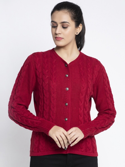 

Global Republic Women Maroon Cable Knit Cardigan