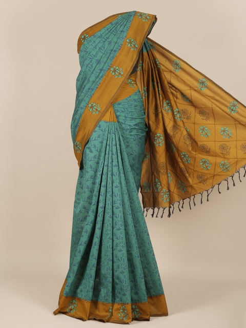 

Pothys Green Floral Printed Cotton Blend Saree