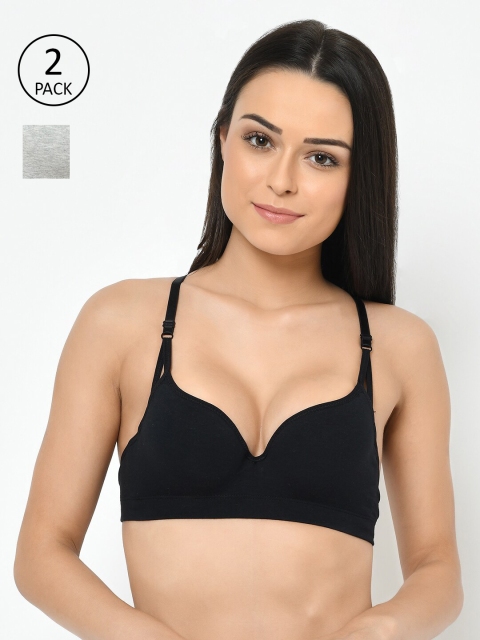 

Cosmo Lady Womens Grey Melange & Black Pack of 2 T-shirt Bra