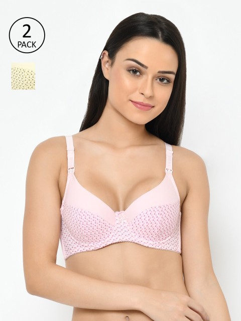 

Cosmo Lady Pack of 2 Pink & Cream-Coloured Graphic Maternity Bra Full Coverage Underwired