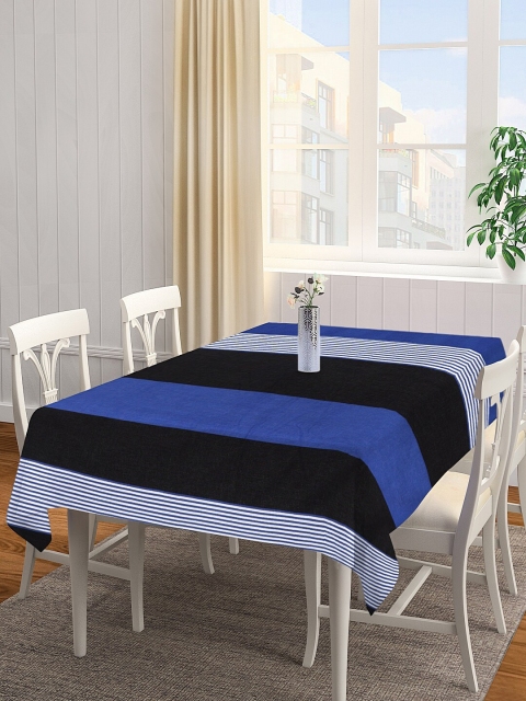 

NEUDIS Blue & Black Striped Pure Premium Cotton Coudray 4-Seater Square Table Cover